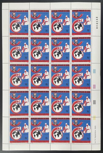 Congo 1989 Yt 845 Planche Sheet Croix-Rouge Red Cross Rotes Kreuz Henri Dunant Medecine Sante Humanitaire