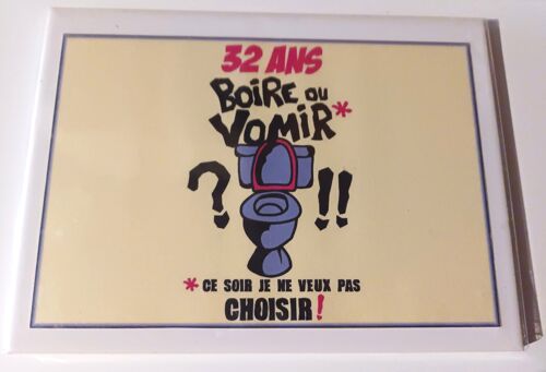 Jolie Plaque décorative humoristique 32 ANS boire ou vomir... idée cadeau noël anniversaire neuve emballée