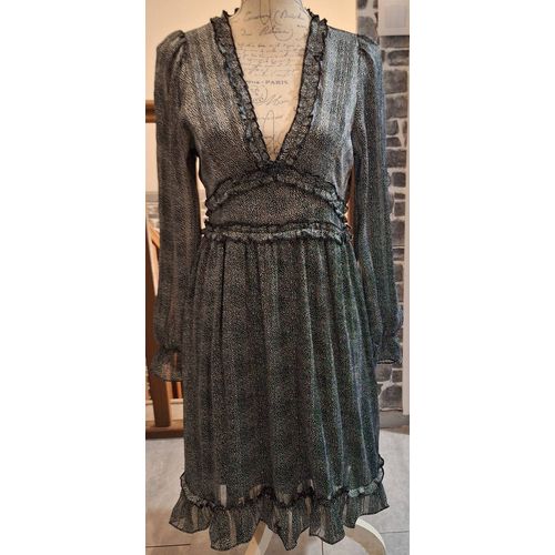 Superbe Robe Noire À Pois Blancs Et Liserés Dorés Qui A Des Reflets Selon La Lumière