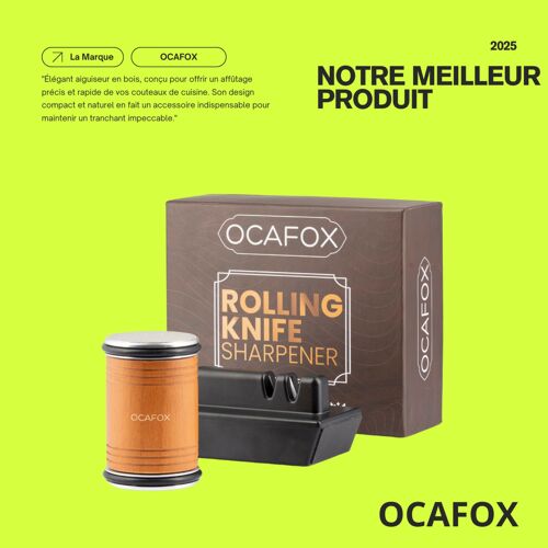 Ocafox Kit D¿Aiguisage De Couteaux Roulement 3-En-1 ¿ Afilador De Cuchillos Avec Rouleau Inox, Base Magnétique À Angle Réglable ¿ Aiguiseur Manuel Pour Cuisine Maison ¿ 15° Et 20°