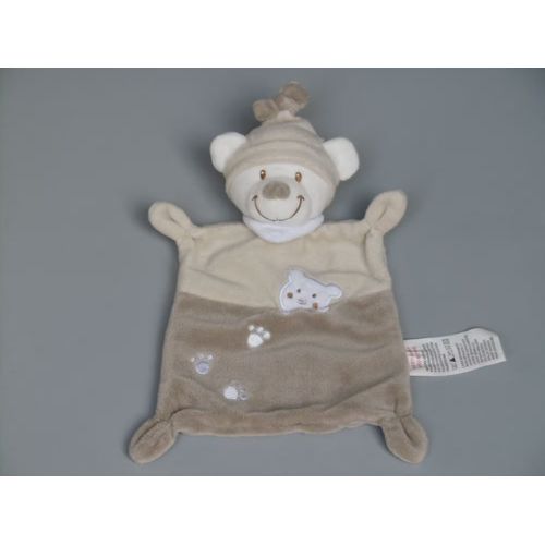 Doudou ours plat kiabi beige marron Nicotoy empreintes
