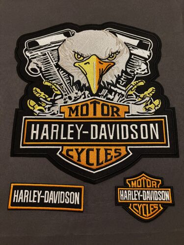 Kit De 3 Patch Brodé Thermocollant Moto Écusson Harley Davidson Aigle Motor