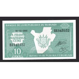 Billet De Banque Burundi 10 Francs 2005 Pick 33 Neuf Unc Dimension 107 × 54 Mm
