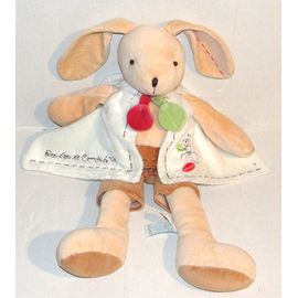 doudou lapin beige short motif abeille grand doudou et compagnie