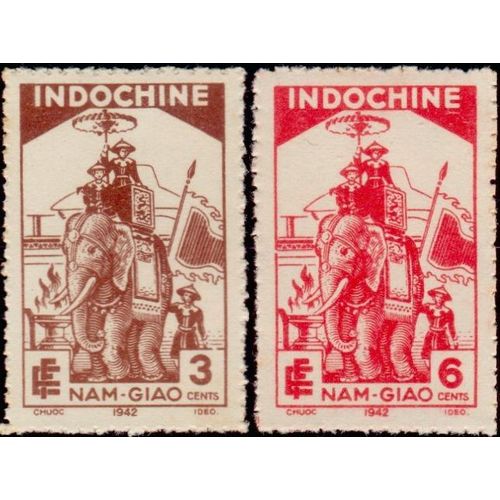 Indochine, Colonie Française 1942, Très Beaux Timbres Neufs** Yvert 227 Et 228, Fêtes Du Nam - Giao.