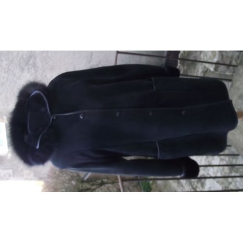 Manteau En Peau Lainée Couleur Noir Giorgio Taille 38  Capuche Amovible Avec Fermeture Éclair