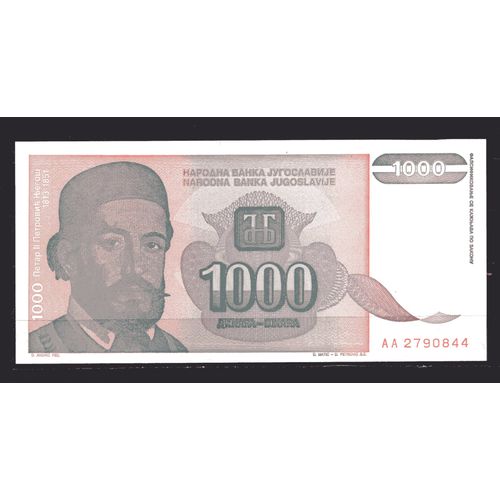 Billet De Banque Yougoslavie 1000 Dinara 1994 Pick 140 Neuf Unc Dimension 139 × 66 Mm