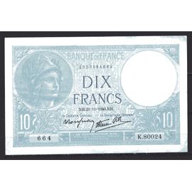 Billet De Banque 10 Francs Minerve Type Modifie 21-11-1940 Superbe Type 1915 Modifie Ref Le Fayette 7/21