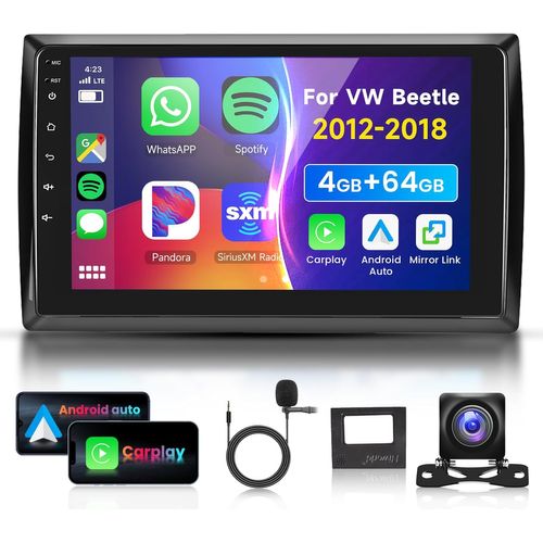 4g/64g Vechtel 9" Autoradio Bluetooth Pour Vw Beetle 2012-2018,Android 15,Carplay Android Aut,Dsp,Eq,1280 X 720,Wifi Gps,Mirrorlink,Rds/Fm,Caméra De Recul Ahd