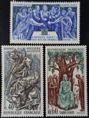 Grands Noms De L'Histoire : Hugues Capet, Philippe Ii Auguste, Louis Ix Série Complète Année 1967 N° 1537 1538 1539 Yvert Et Tellier Luxe