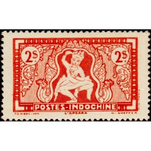 Indochine, Colonie Française 1943, Très Beau Timbre Neuf** Luxe Yvert 235, Deesse Apsara, 2pi. Rouge, Sans R.F.