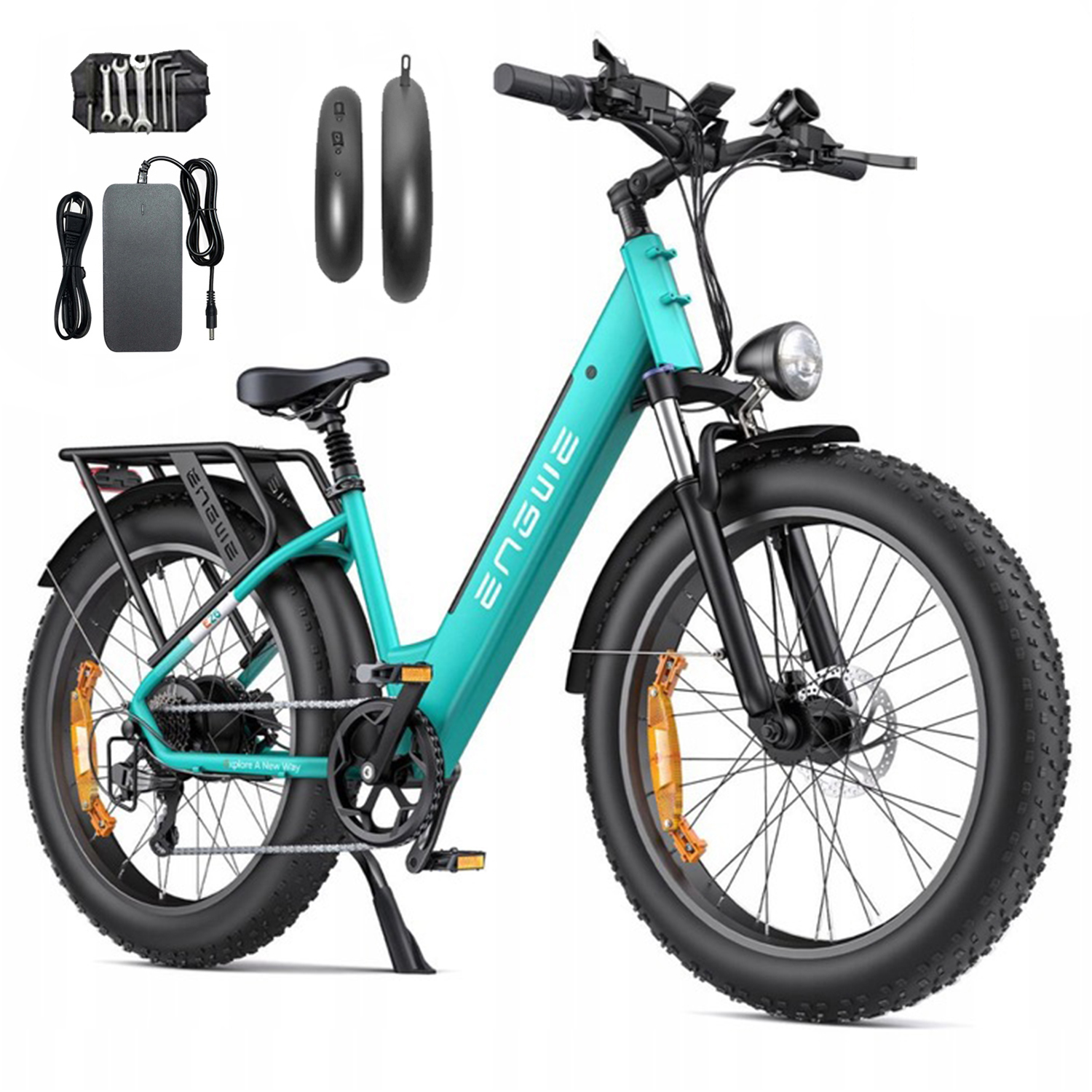 Vélo Électrique Engwe E26, Moteur 250w, Batterie 48v16ah, Vitesse Maximale 25km/H, Autonomie 40km, Capacité De Charge Maximale 150kg, Pneus 26pouces, Freins Hydrauliques, Double Suspension, Vert.