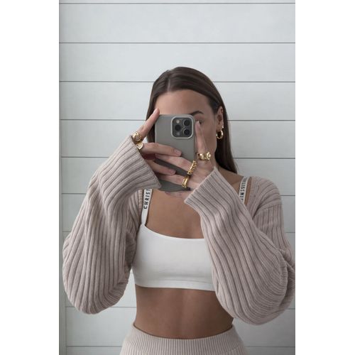 Boléro Court Côtelé H&M Beige Taupe ¿ Manches Longues ¿ Xs ¿ Minimal Chic