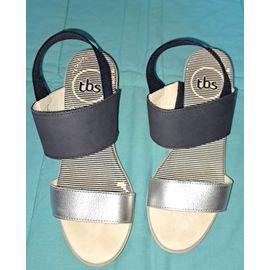 Chaussures Tbs Femme Sandales Blanc Et Bleu Marine Sandalettes Mules À Talon Pointure 37