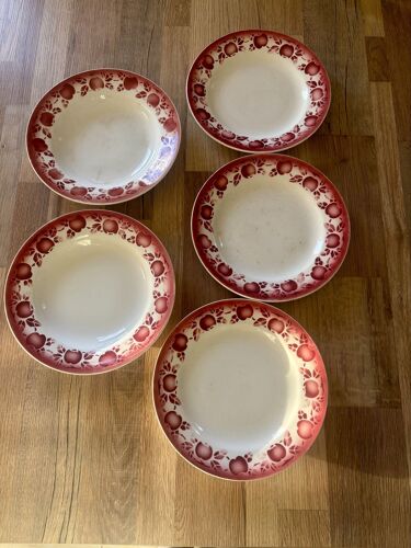 Vintage Lot De 5 Assiettes Faïence St Amand Pommes