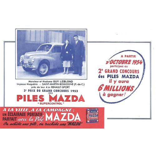 Buvard - Piles Mazda - Renault-Sport 4 Cv