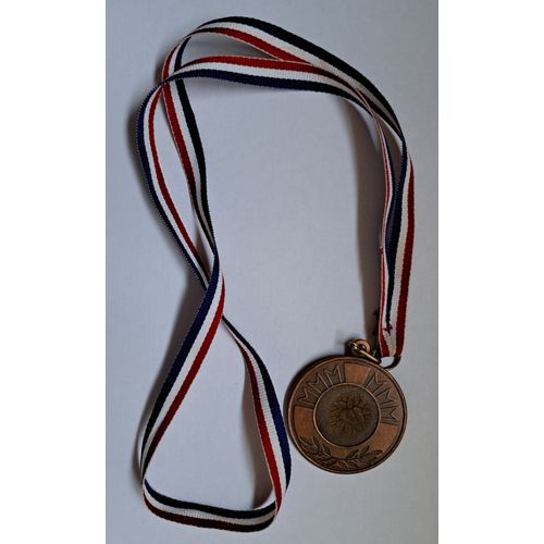 Ancienne Médaille Sportive En Bronze De Collection Avec Ruban En Coton France Bleu Blanc Rouge - Envoi Très Rapide Et Soigné.