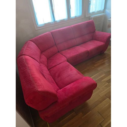 Canapé d¿angle convertible en velours bordeaux ¿ Fabrication française