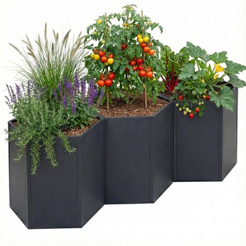 Lot De 3 Jardinières Sur Pied Hwc-P64, Jardinières Sur Pied En Métal Pour Légumes/Plantes, Bacs À Fleurs, Pots De Fleurs En Acier 77 X 264 X 100 Cm   Anthracite