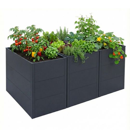 Lot De 3 Jardinières Sur Pied Hwc-P64, Jardinières Sur Pied En Métal Pour Légumes/Plantes, Bacs À Fleurs, Pots De Fleurs En Acier 77 X 150 X 100 Cm   Anthracite