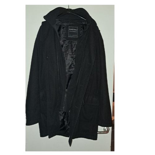 Manteau Noir Homme - Style Parka Chic - Col Montant & Multi-Poches - État Impeccable