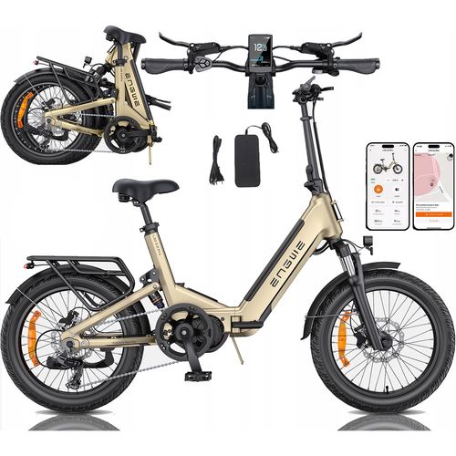 Engwe L20 3.0 Pro - Vélo Électrique Pliable 20 Pouces - Batterie Amovible 48 V 15 Ah - Autonomie 160 Km - Vitesse Maximale 25 Km/H - Freins À Disque Hydrauliques - Système De Suspension Intégral - Or