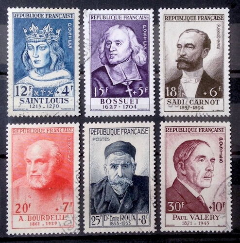 Série Célébrités 1954 - Superbes N° 989 Saint Louis + 990 Bossuet + 991 Sadi Carnot + 992 Bourdelle + 993 Roux + 994 Valéry Obl - Cote 180,00€ - France Année 1954 - Brn83 - N32502