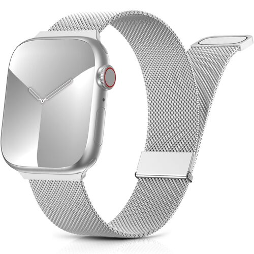Métal Bracelet Compatible Avec Bracelets Apple Watch 38mm/40mm/41mm/42mm (Series 11 10) Magnétique Métal Bracelet Pour Iwatch Series 11 10 9 Se(Se 2) 8 7 6 5 4 3 2 1, Pour Femmes Et Hommes (Argent)
