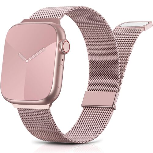 Métal Bracelet Compatible Avec Bracelets Apple Watch 38mm/40mm/41mm/42mm (Series 11 10) Magnétique Métal Bracelet Pour Iwatch Series 11 10 9 Se(Se 2) 8 7 6 5 4 3 2 1, Pour Femmes Et Hommes (Rose Rose)