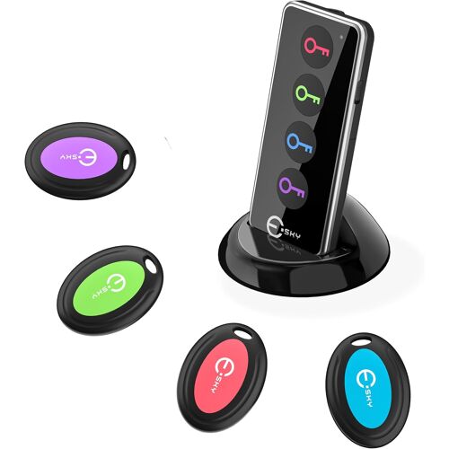 MEVRONISSHOP-Localisateur d'objets, Localisateur de Clés 4 Récepteurs et 1 Émeteur 80 DB Travail de 39,9m sans Fil RF avec LED Lampe de Poche et Support de Base pour Retrouver Les clés Chiens Chats