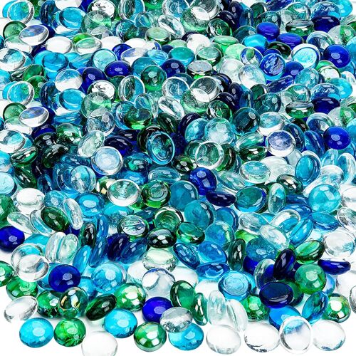 Mevronisshop-400 Pcs Coloré Galets De Verre Billes Plates, 17-20mm Perles De Verre Plat Lisse, 4lb (1800g), Décoration Pour Aquarium, Décoration Cailloux Jardin Exterieur, Sable Decoratif Pour Vase