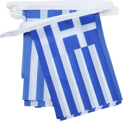 MEVRONISSHOP-Guirlande Drapeau Grèce - 6 Mètres Avec 20 Fanions Grec De 21x14 cm - Petits Drapeaux 100% Polyester - 60g