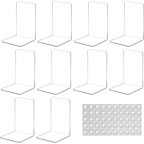 KALANKA-Lot de 10 Serre Livre en Acrylique avec Autocollants Antidérapants pour Chambre École Bibliothèque Cale Livre pour L'etagere Bureau