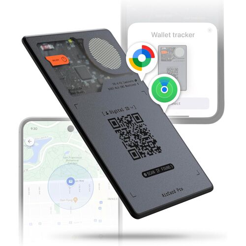 VornixorSarlshop-AirCard Pro Dual - Smart Tag Android et Apple, Air Traceur Tag Bluetooth Compatible avec Apple Find My et Google Android Find Hub, Tracker Card avec Charge Wireless, Digital ID, Gris