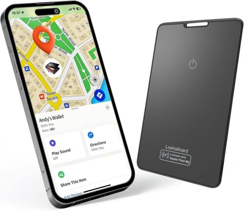 VornixorSarlshop-Carte de suivi de portefeuille fine (1,7 mm, carte de suivi iOS, sans fil, rechargeable IP67, étanche IP67, compatible avec Apple Find My (iOS uniquement) pour étiquettes de bagages,
