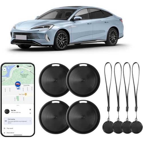 VornixorSarlshop-Lot de 4 trackers GPS Android avec application Google Find Hub (uniquement Android), traqueur Bluetooth IP67, porte-clés, tracker d'air pour bagages, sacs, valises, porte-monnaie, no