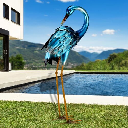 Mevronisshop-Statuette De Jardin En Métal - Grue, Sculpture De Héron Bleu, Grand Héron, Statues D'oiseaux - Décorations De Pelouse Pour Étang, Terrasse, Porche