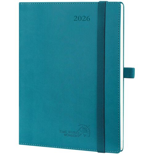 Agenda 2026 Semainier 22 X 16,5 Cm - Couverture Souple En Pu Cuir, Vertical Planner, D'jan 2026 À Déc 2026-12 Mois, Avec Signet À 2 Rubans, Papier 100 G/M², Pacifique Vert