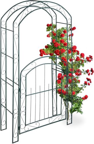 Mevronisshop-Arcade De Rosiers Avec Porte, Arche Pour Plantes Grimpantes, H X L X P: 215 X 115 X 43 Cm, Vert Foncé