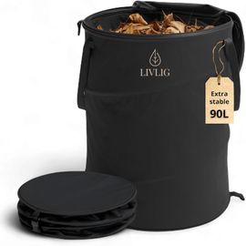 NouvelHorizonstore-LIVLIG Sac de Jardin Pop Up 90L, Sac à Feuilles avec Couvercle, Sac à déchets de Jardin Stable, Bac à Feuilles Pliable, Anthracite