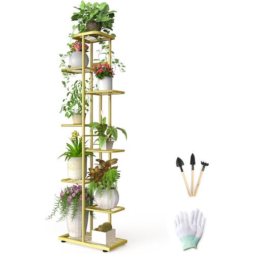 NouvelHorizonstore-tagère à fleurs en métal à 8 étages avec outils de jardin et gants, 141 cm, pour l'intérieur et l'extérieur, plusieurs escaliers de fleurs, pour balcon, jardin, salon, doré