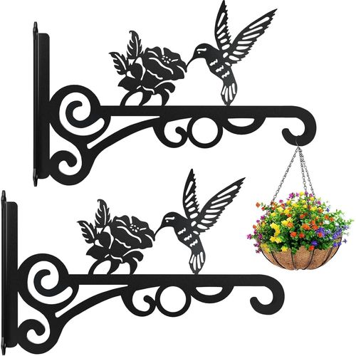 Nouvelhorizonstore-Lot De 2 Cintres En Fer Pour Plantes - Crochets Muraux En Métal Robustes Pour Suspendre Des Plantes, Mangeoire À Oiseaux, Carillon Éolien, Lanterne (Noir)
