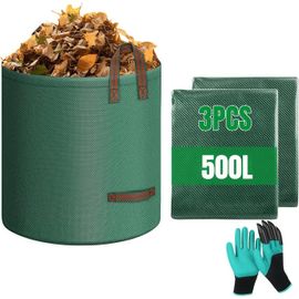 NouvelHorizonstore-3x500L Déchets de jardin - Sac à feuilles Sac à déchets verts avec poignée, Sacs à feuilles réutilisables, Sacs à ordures de jardin étanches (500L*3)