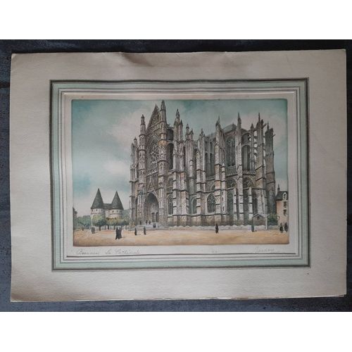 Lithographie De La Cathédrale De Beauvais Par Barday