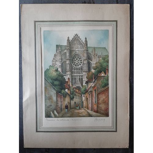 Lithographie De La Cathédrale De Beauvais Par Barday