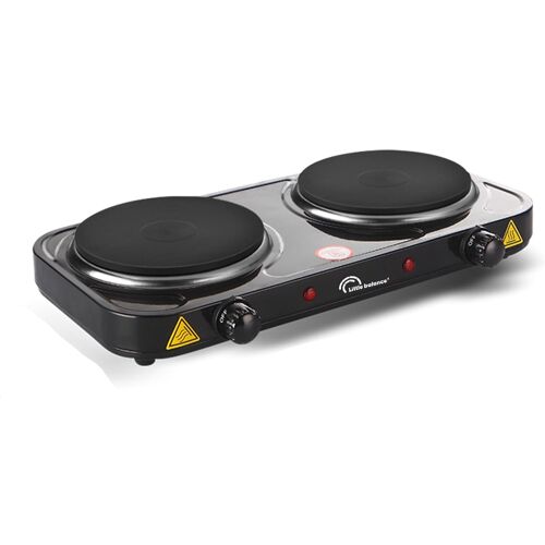 8857 Little Cook Duo Vintage, Plaque de cuisson électrique double, Idéale pour les étudiants, le camping, le bureau, les petits espaces, 2 thermostats avec réglage continu, 2000 W, Noir