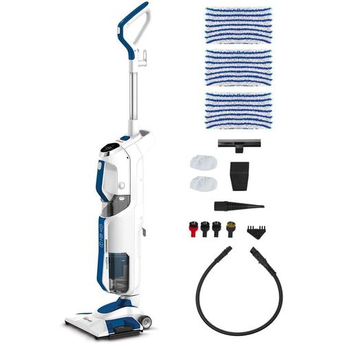 NouvelHorizonstore-Vaporetto 3 Clean Blue, Aspirateur Laveur de Sols avec Nettoyeur Vapeur Portable, 3 Produits en 1, 14 Accessoires, Aspiration Cyclonique sans Sac, Puissance Max 1800 W, Blanc et Bl