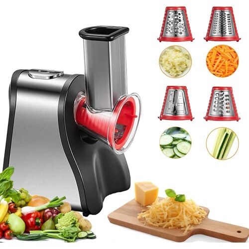 Ulteronixshop-4 en 1 Râpe a Légumes Électrique, Découpe légumes électrique 200W Râpe Carottes Hachoir Électrique pour Fromage, Carottes, Pommes de Terre, Concombres, Argent