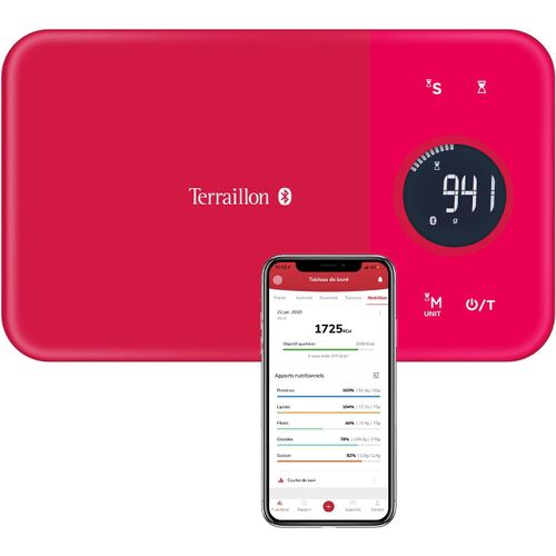 NouvelHorizonstore-TERRAILLON - NUTRITAB - Blance de cuisine connecté Bluetooth, Application MyHealth, Plateau verre, Capacité 5 kg, Graduation 1 g, Scan des code-barres, analyse de l'apport nutritio