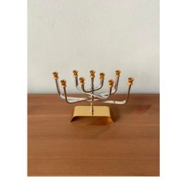 Bougeoir DESIGN Karshi Menorah plaqué or et argent 6 x 7 pouces Célébration Fête des lumières CHANDELIER 9 BRAS BIJOU DECORATION HEBRAÏQUE gold & silver plated Jerusalem PORTE BOUGIE chandelle lumière